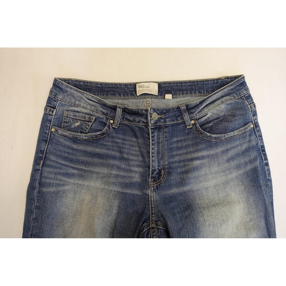 BKE Jeans Womens 33x33.5 Blue Medium Wash Bootcut Stretch Denim Distressed